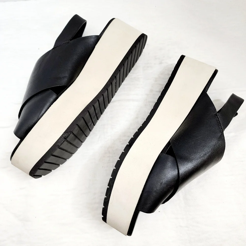 Vince Black Leather Jenaya Platform Slingback Sandals